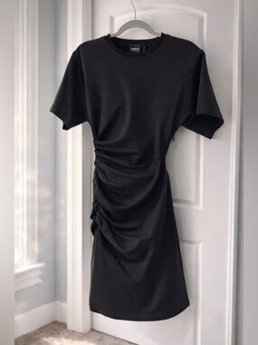 Herve Leger Black Short Sleeve Ruched Mini Dress